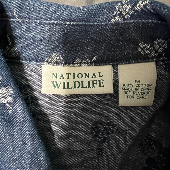 National wildlife floral jean jacket shirt 100% cotton size medium - Picture 6 of 7